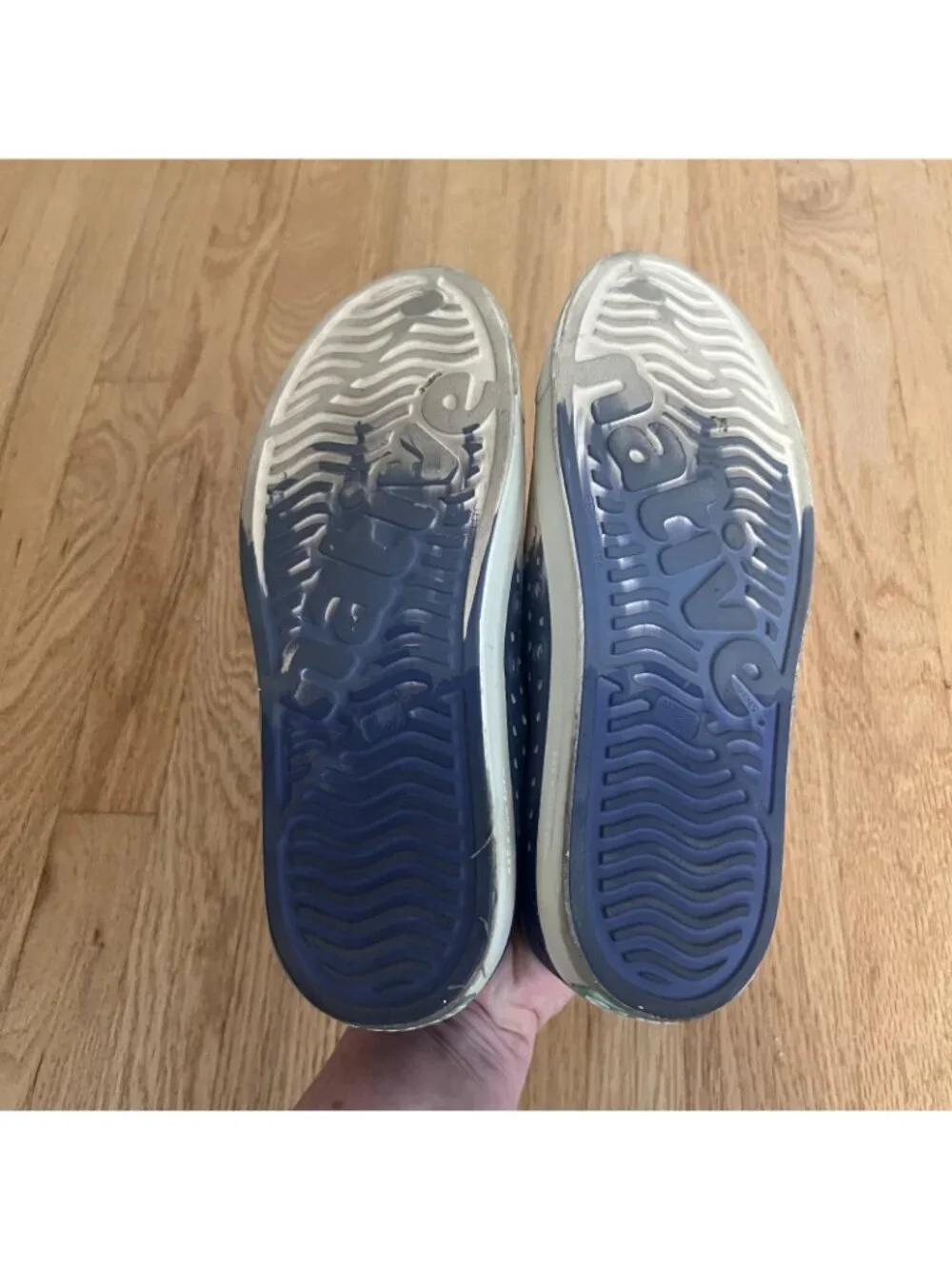 Native Jefferson Blue White Perforated Slip On Rubber Shoes Size Men 7/Women's 9